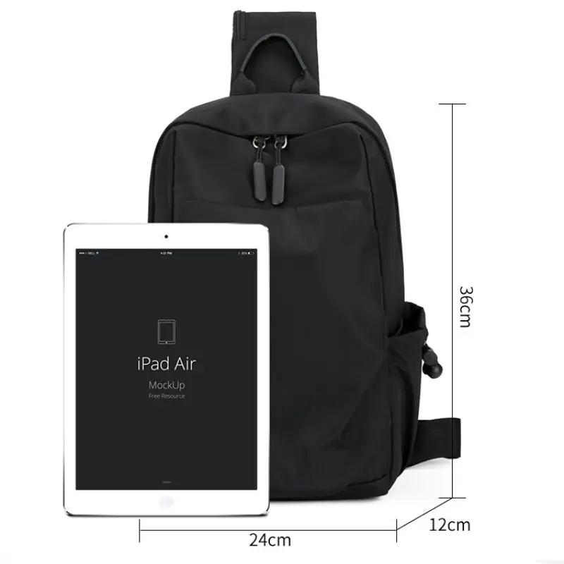 Simples Market men's chest bag, large black canvas crossbody with dual zipper pulls and sling strap