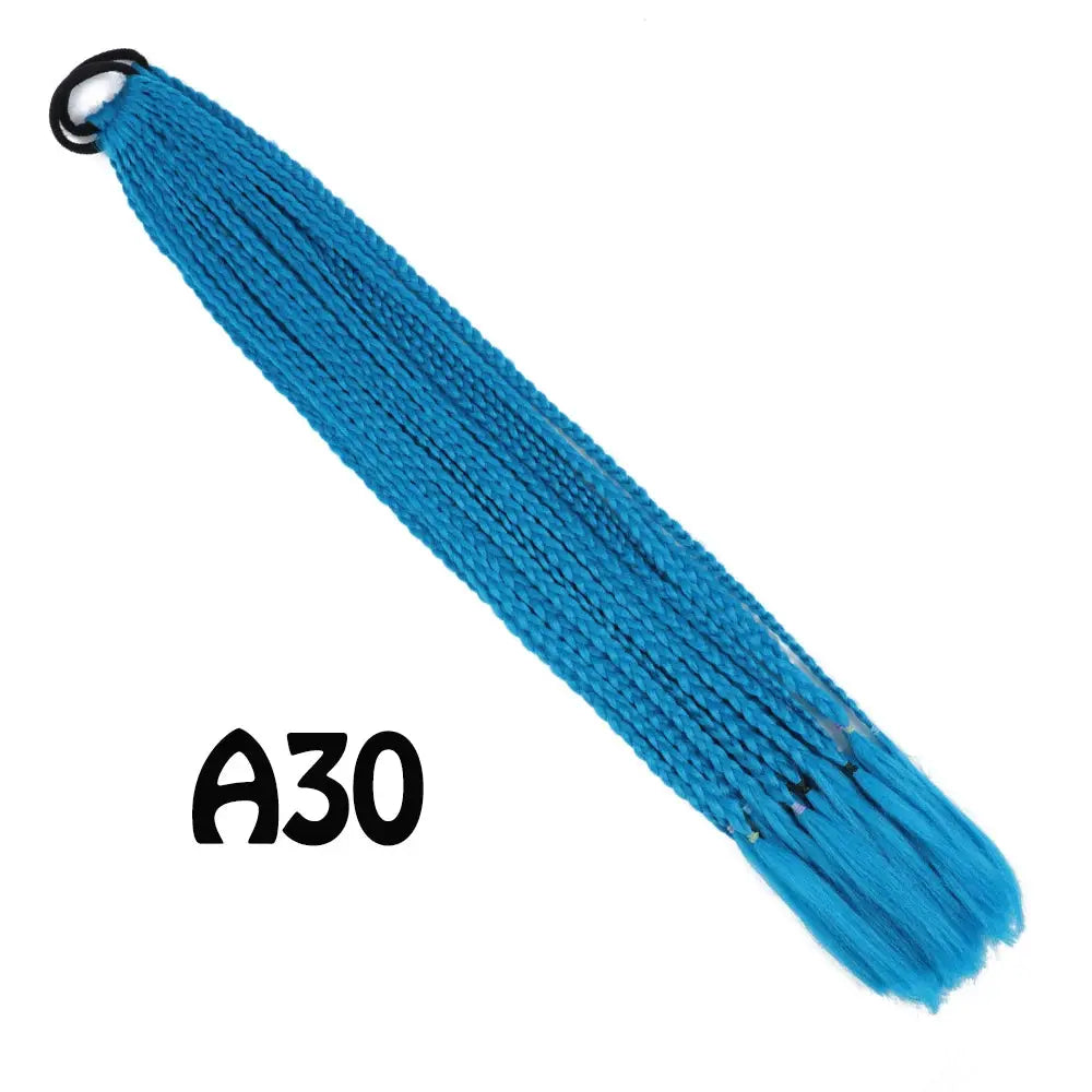 Synthetic gradient blue braided ponytail extension with elastic band, 24-inch length