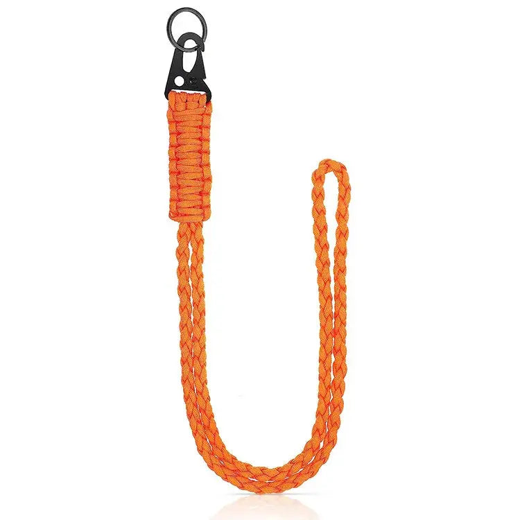 Heavy duty paracord lanyard keychain orange braided with metal clip and ring