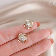 Exquisite Shiny Zircon Heart Flower Earrings Korean Inspired Elegant Square Geometric Crystal Jewelry Gift for Women