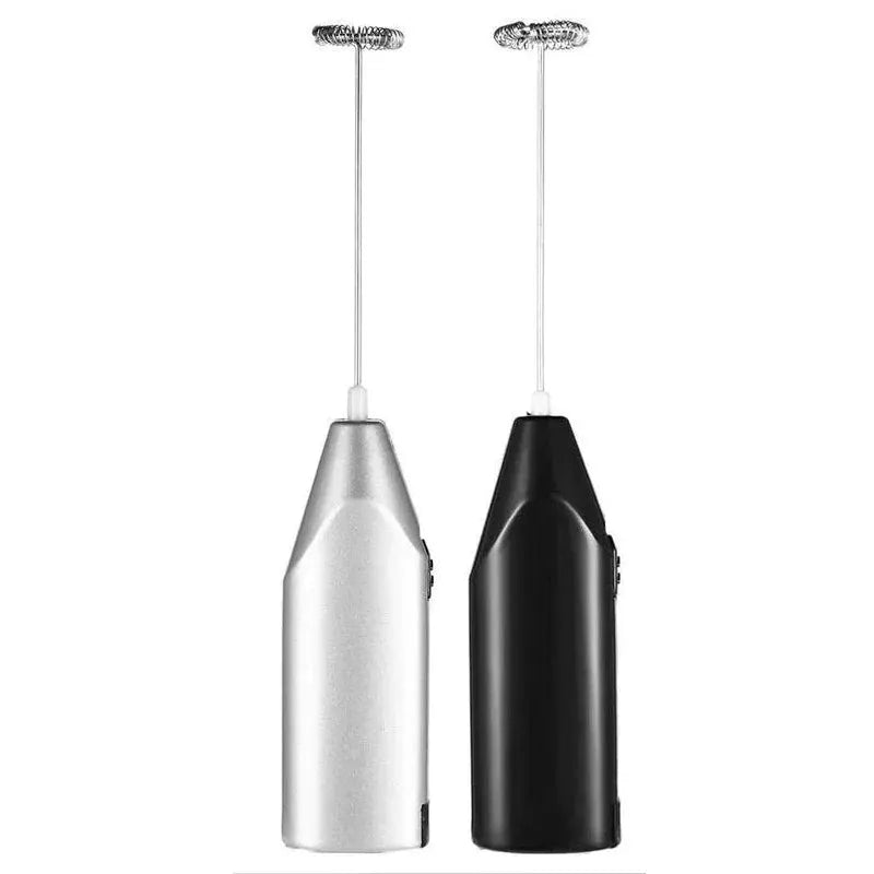 Handheld electric milk frothers, silver and black 2-pack with whisk attachments