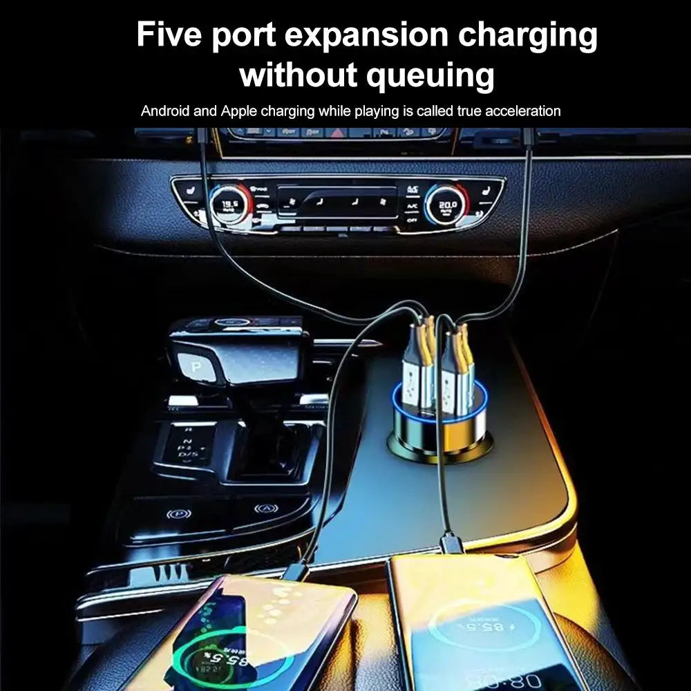 2 To 6 Ports Car Charger With USB A And USB C PD QC3 Fast Charging For iPhone Samsung Huawei Xiaomi