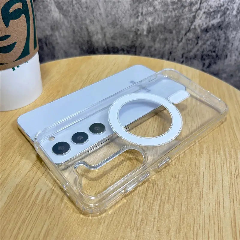 Clear MagSafe phone case with circular ring for Samsung Galaxy phones, shockproof