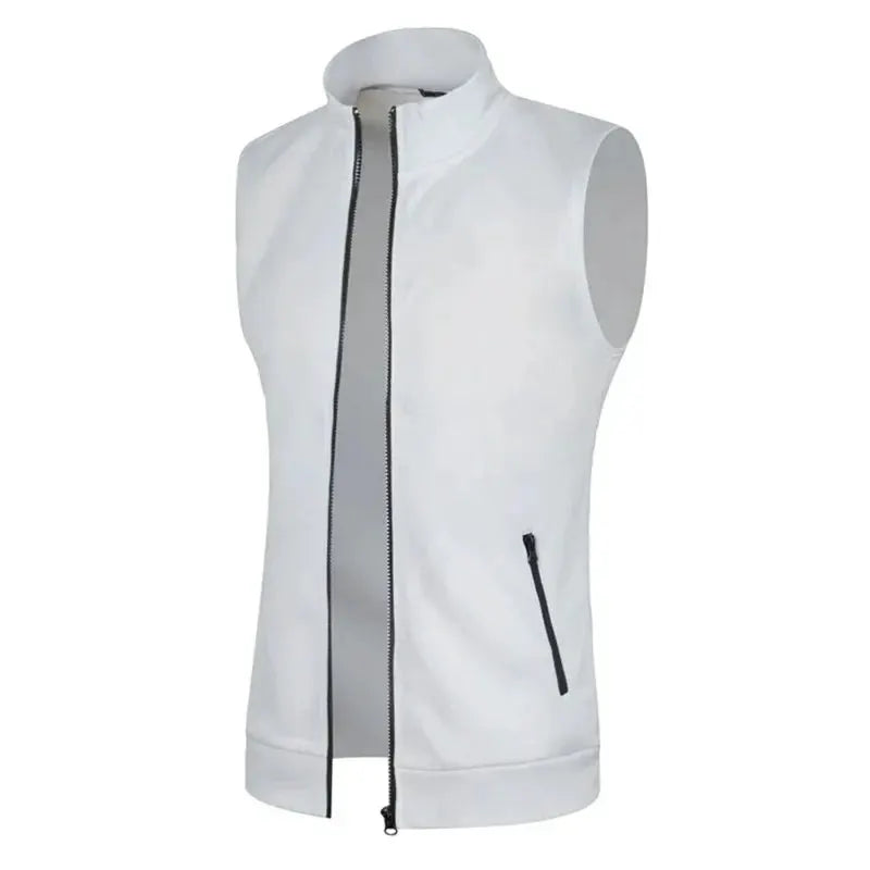 Men's white sleeveless jacket Simples Market with front zipper, high collar and side zip pocket