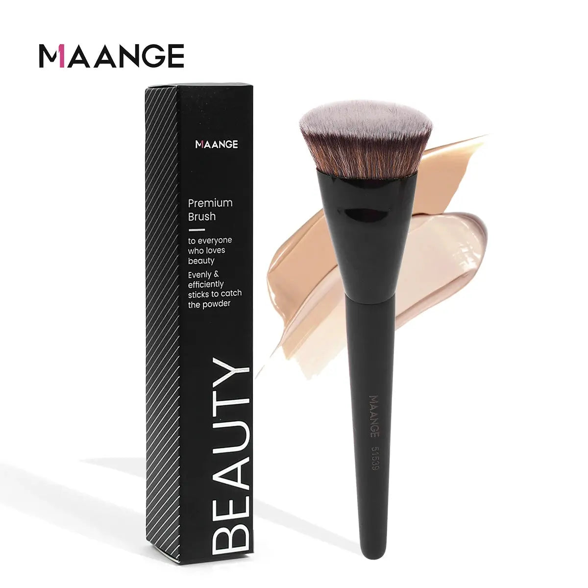 Maange Flat Round Tube Head Foundation Brush For Foundation Concealer Blush Powder Soft Synthetic Bristles Wooden Handle