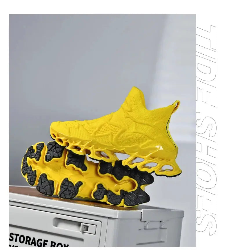 Men's yellow Simples Market sneakers with breathable knit upper and hollow sole