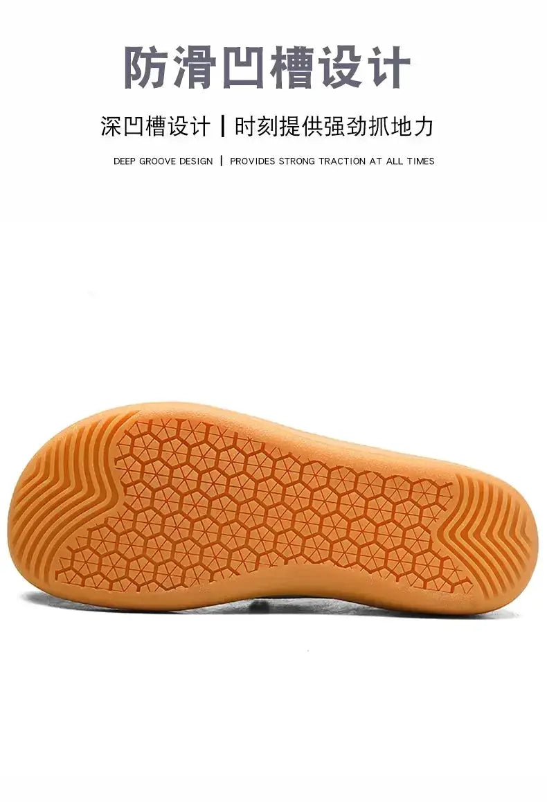 Simples Market barefoot shoes, unisex wide version; orange outsole with honeycomb grip pattern