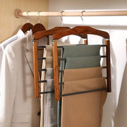 Solid wood multifunctional trouser rack with coat rack and scarf storage, brown finish