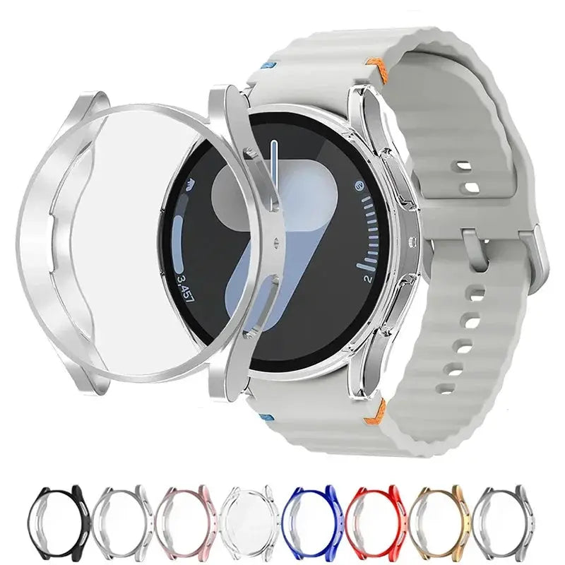 Full-cover TPU case for Samsung Galaxy Watch 7-6-5-4-FE, transparent silicone bumper with screen protector