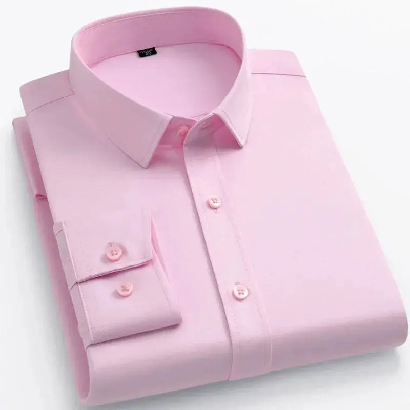 BAMBOOPLE non-iron men's pink shirt, Simples Market, slim-fit, folded with button cuffs and collar visible