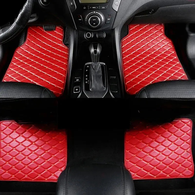 Car floor mats 4pcs set, red PU leather waterproof, universal front and rear mats