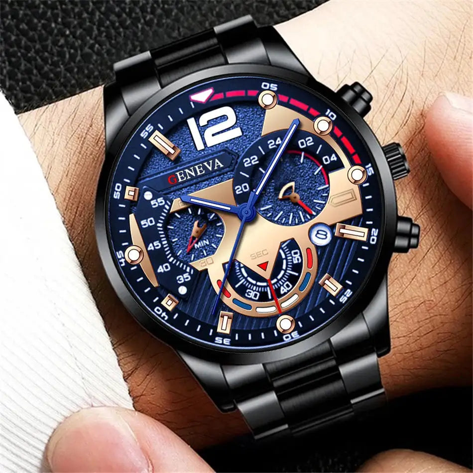 Fashion Men's Stainless Steel Band Analog Quartz Wristwatch With Calendar Minimalist Dial For Casual Wear