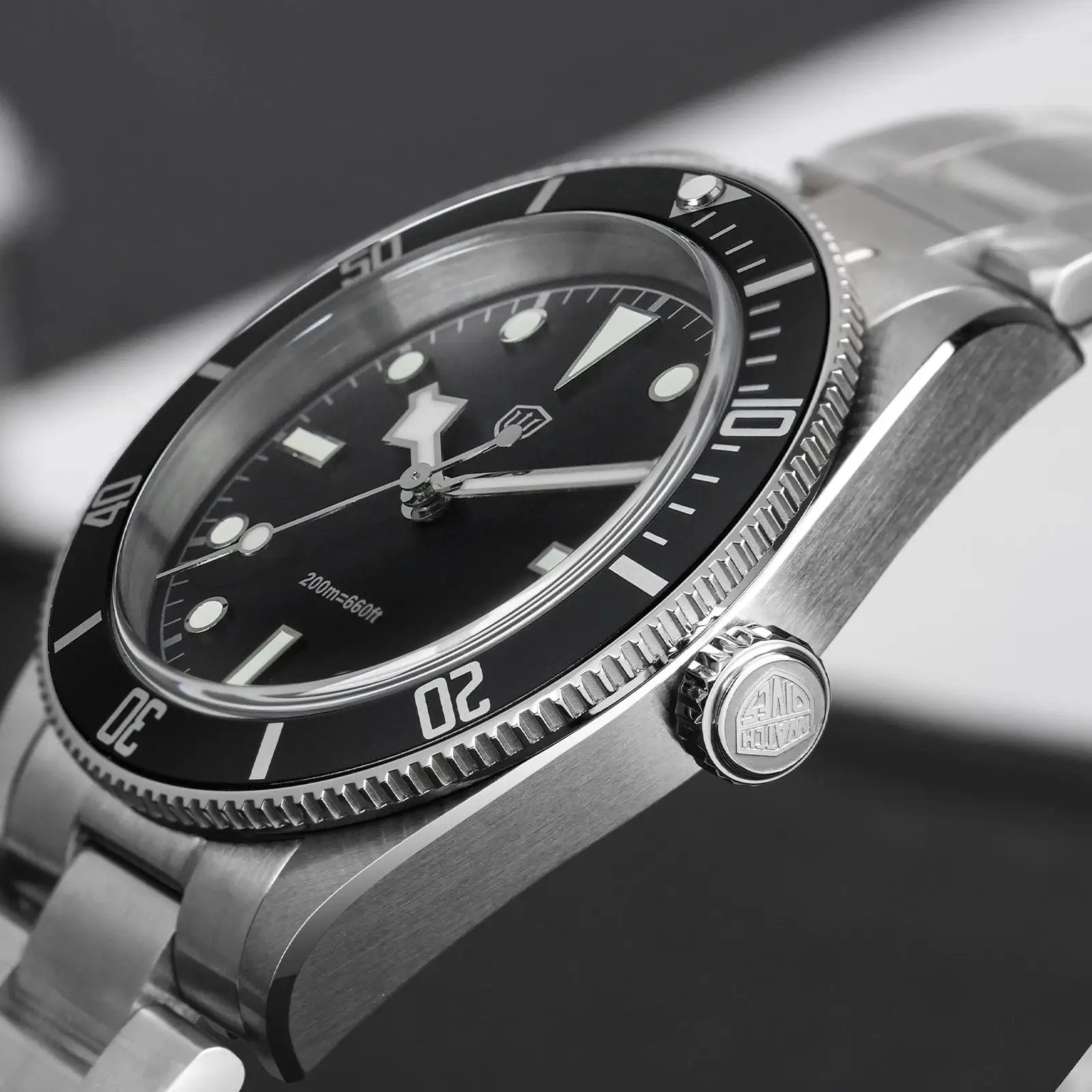 Watchdives WD7922 BB54 diver watch by Simples Market, stainless steel case, black bezel, luminous dial