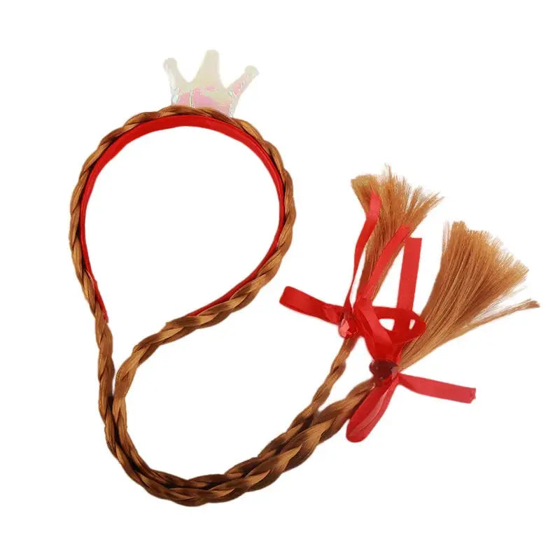 Simples Market Elsa crown headband with braided brown hair and red ribbons for kids cosplay