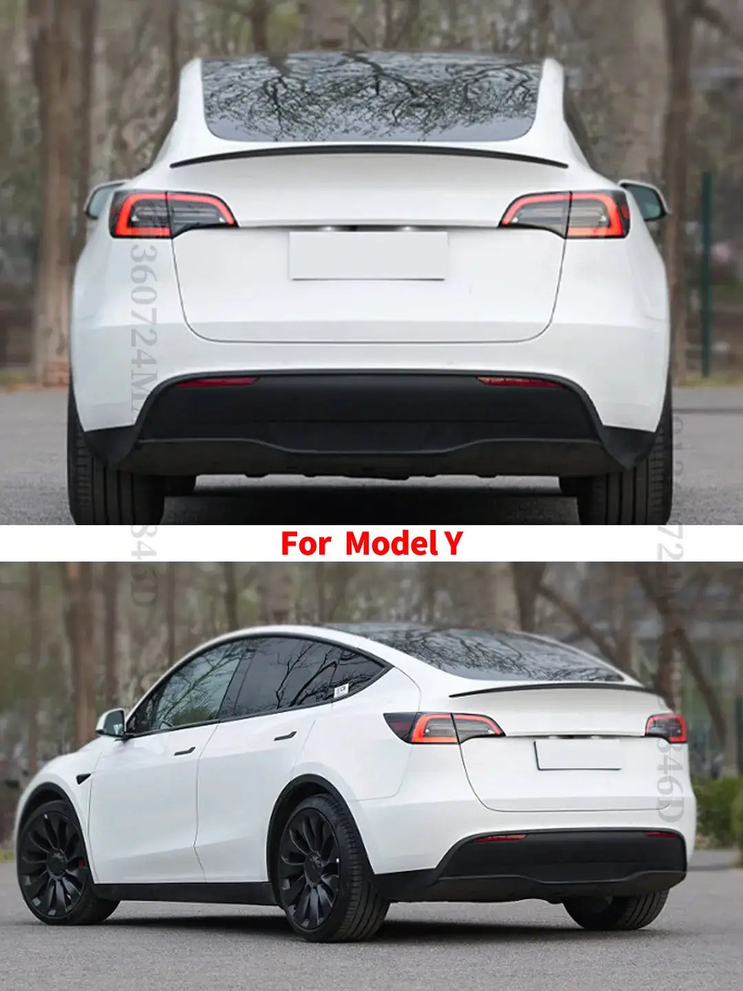 Rear trunk spoiler wing for Tesla Model Y, white finish.