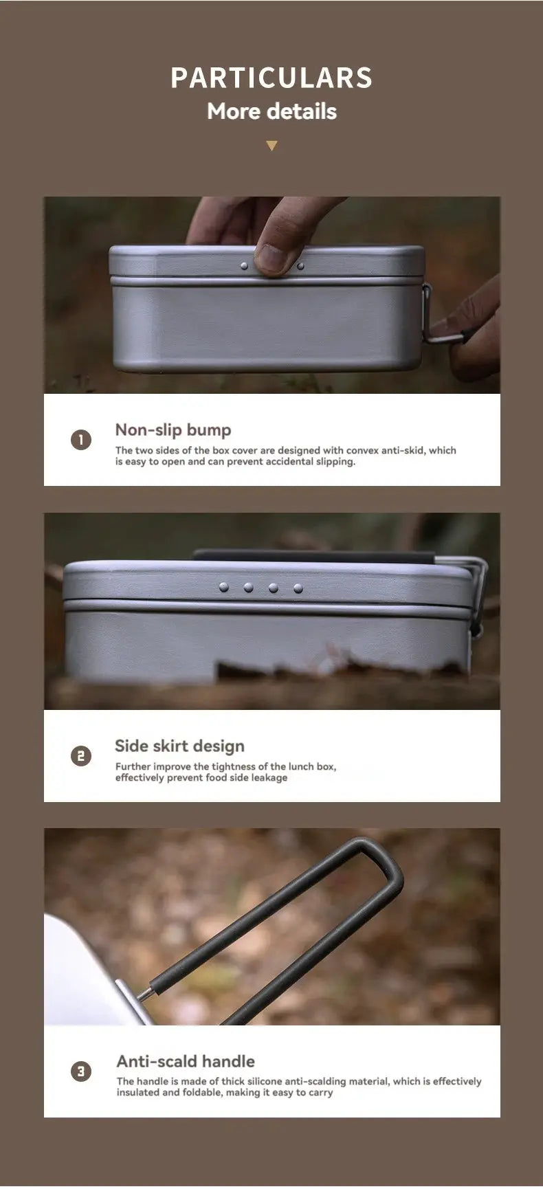 CAMPINGMOON aluminum oxide portable lunch box with compact silver metal body and anti-scald handle.