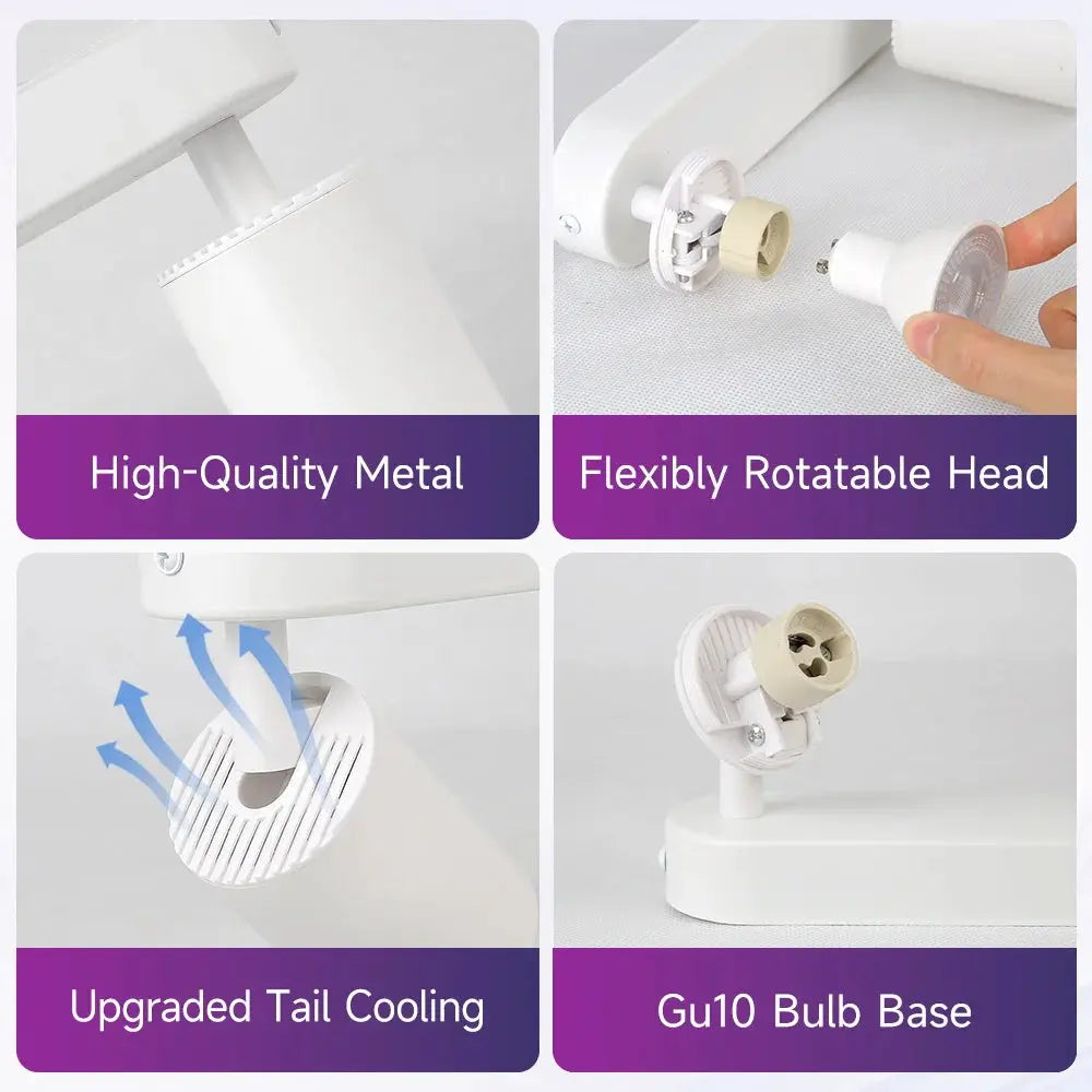 Simples Market modern GU10 LED spotlight ceiling light with adjustable head and replaceable bulb, white metal finish