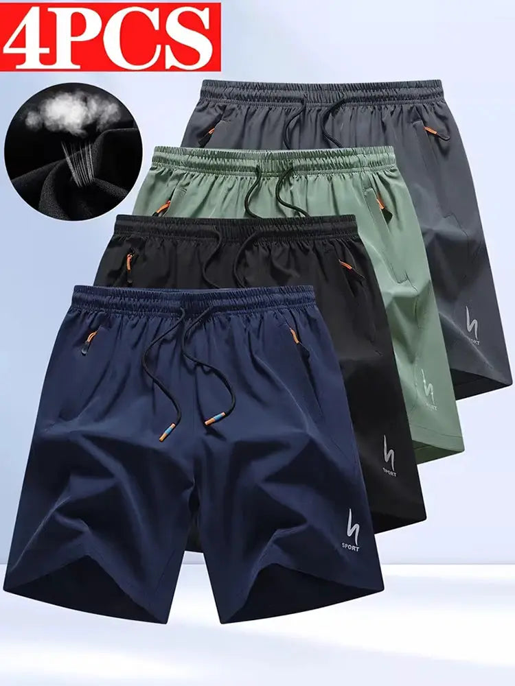 Men's breathable summer sports shorts with elastic waist, 4-pack in navy, black, green, gray, Simples Market
