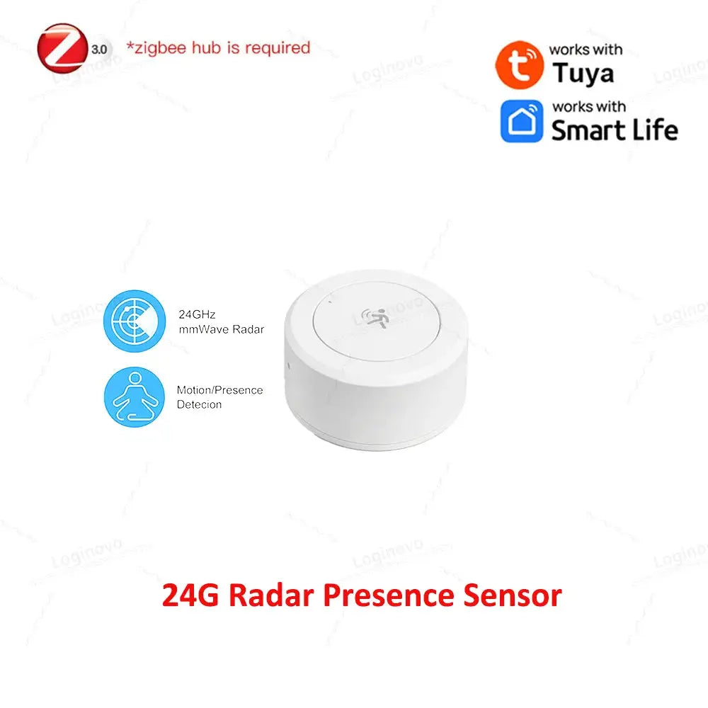 ZigBee 24GHz radar presence sensor, white compact motion detector for Tuya Smart Life by Simples Market