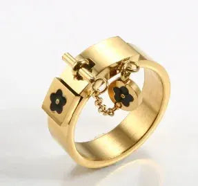 Gold Stainless Steel Ring With Round Bead And Clear Crystal Zircon Waterproof Everyday Fine Jewelry