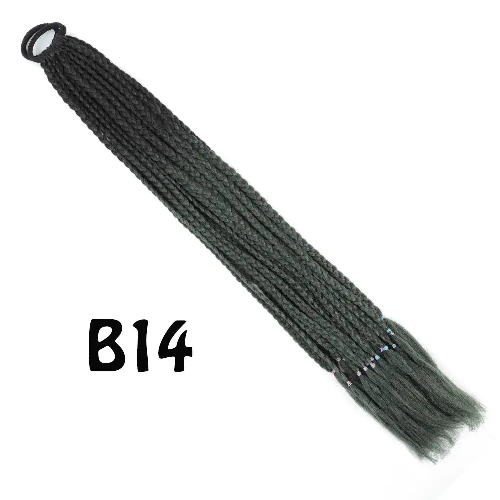 Braided ponytail extension, gradient rainbow color, synthetic with elastic band, 24 inches long, Simples Market