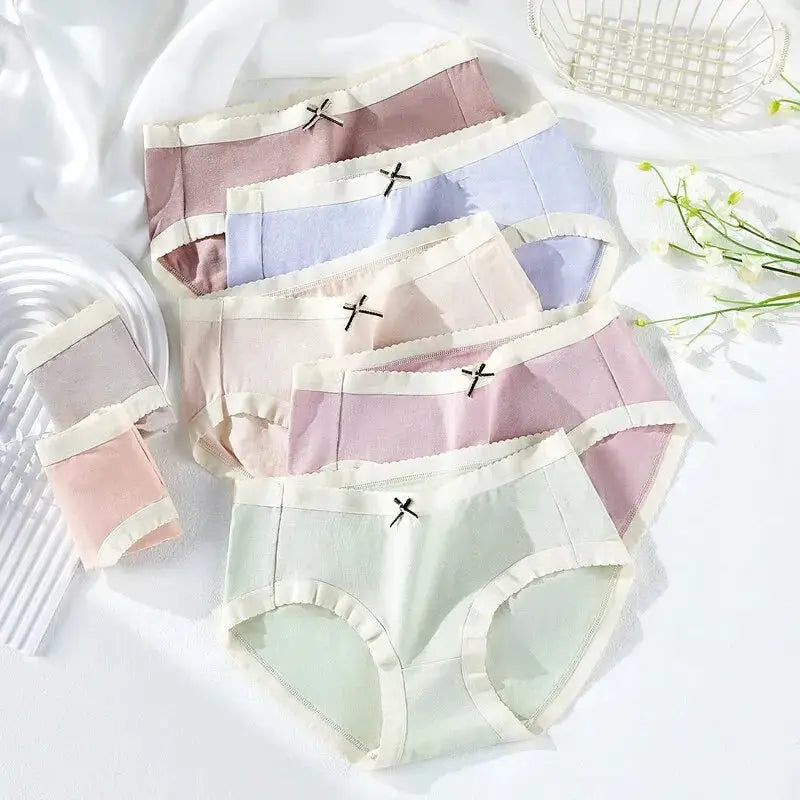 7-pack women's cotton panties with bow in pastel colors, breathable low-rise briefs