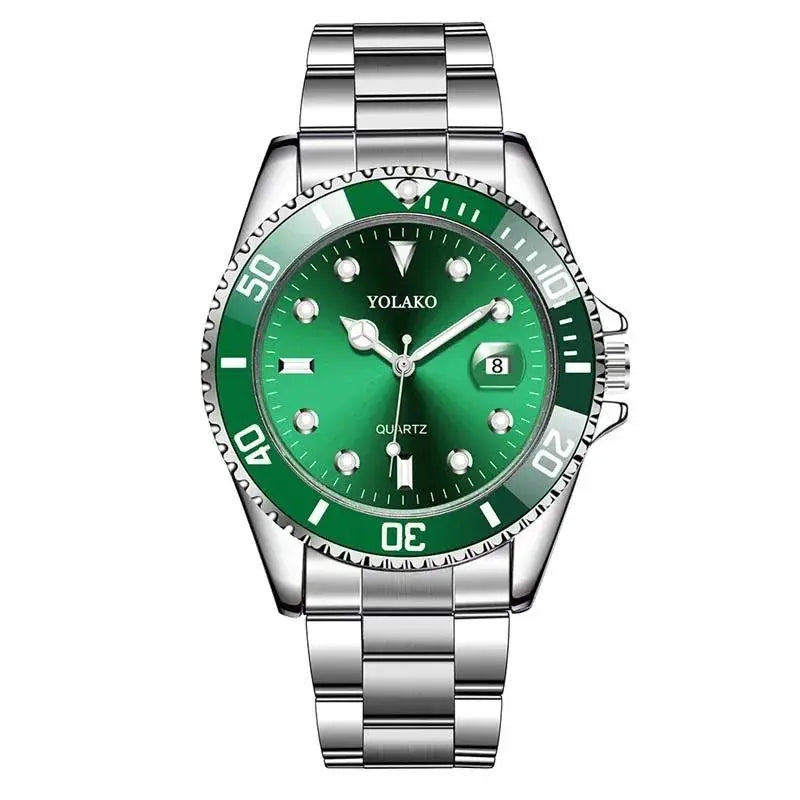 Ghost Sport Mens Quartz Wristwatch Green Dial With Full Calendar Steel Alloy Band For Business Casual