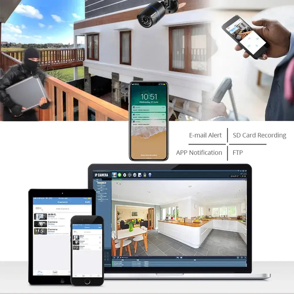 4MP outdoor WiFi bullet IP camera by Simples Market with 1080p video and mobile app alerts for phones, tablets, laptop.