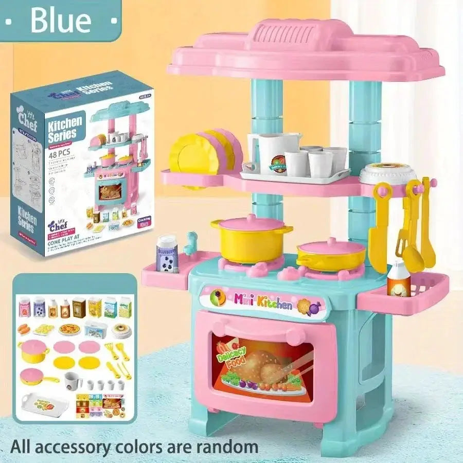Mini Kitchen Counter Play Set Diy Simulated Cooking Toys With Food Tableware For Pretend Play Gift For Kids