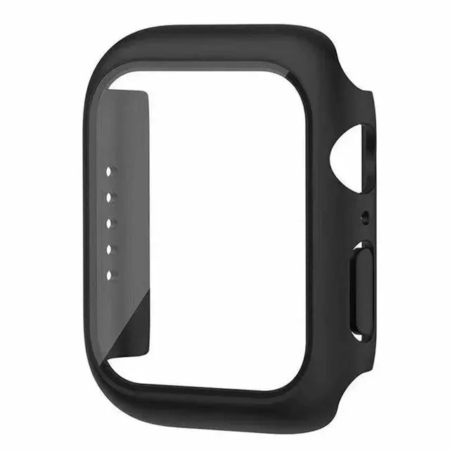 Simples Market Glass+Cover Apple Watch case, black bumper with clear inner screen protector for 40–46mm models.