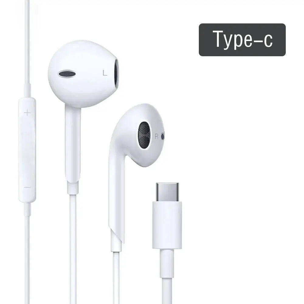 Wired Type-C earphones with inline control in white from Simples Market