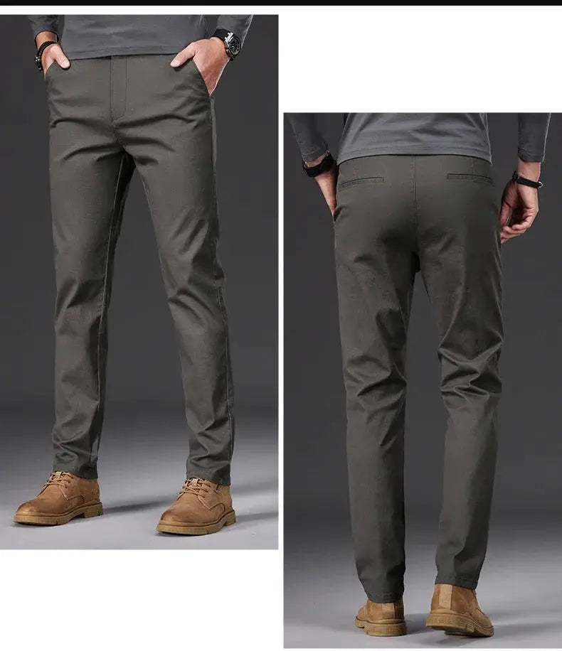 Men's casual pants, slim straight fit, 97% cotton, dark gray color
