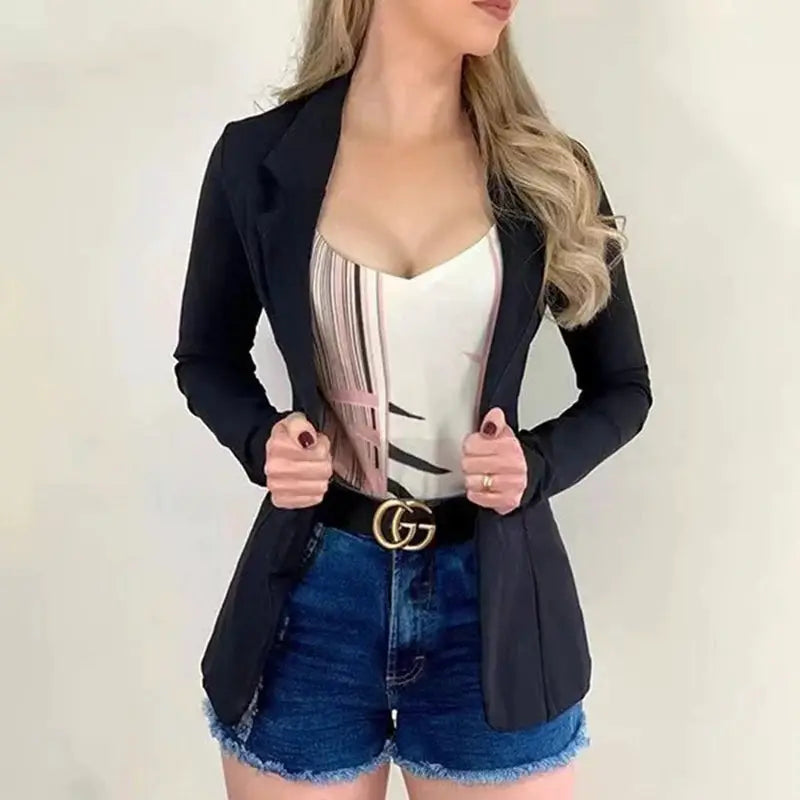 UrbanEdge Womens Slim Fit Notched Collar Blazer In Breathable Polyester Elastane Blend For All Day Comfort