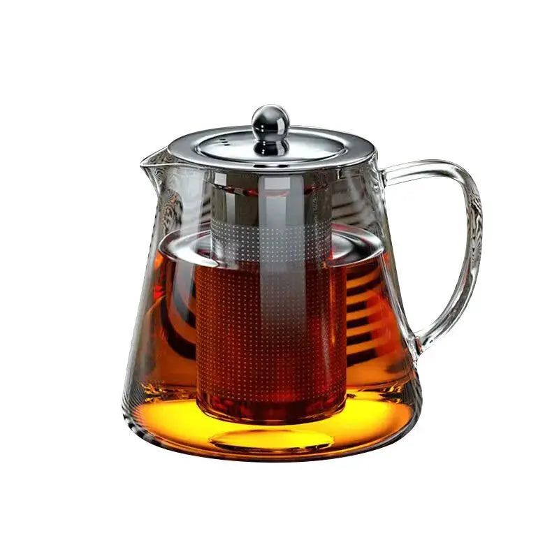 CrystalGlass Heat Resistant Glass Teapot With Stainless Steel Infuser Flower Kettle For Puer And Oolong Tea