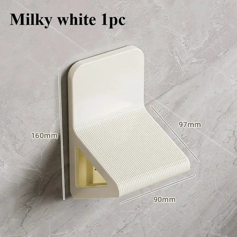 Footstool by Simples Market, milky white wall-mounted with a ribbed surface, compact 160x97x90 mm.