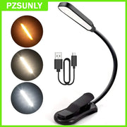 Simples Market LED book light USB rechargeable reading lamp with flexible gooseneck clip and 3-level warm to cool white