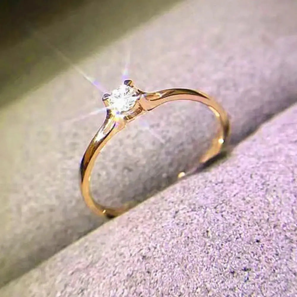 Huitan Minimalist Women's Wedding Ring 4mm Cubic Zirconia Engagement Band Brass Jewelry