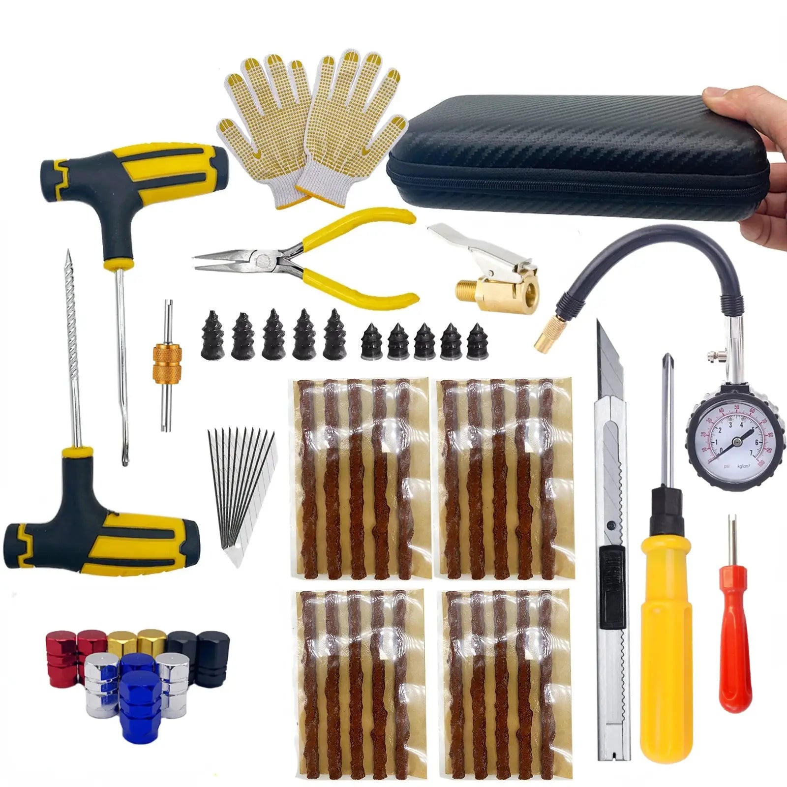 ZFOUEK Auto Tire Repair Kit by Simples Market with puncture plugs, glue, and tools in a black case
