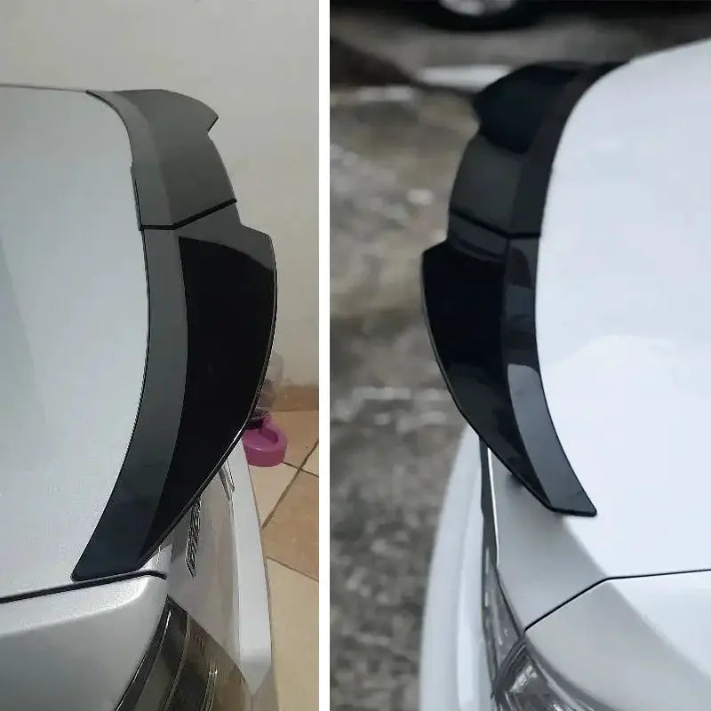 BMW 3 Series E46 rear spoiler lip wing set, 3-piece gloss black ABS, adhesive ducktail highkick