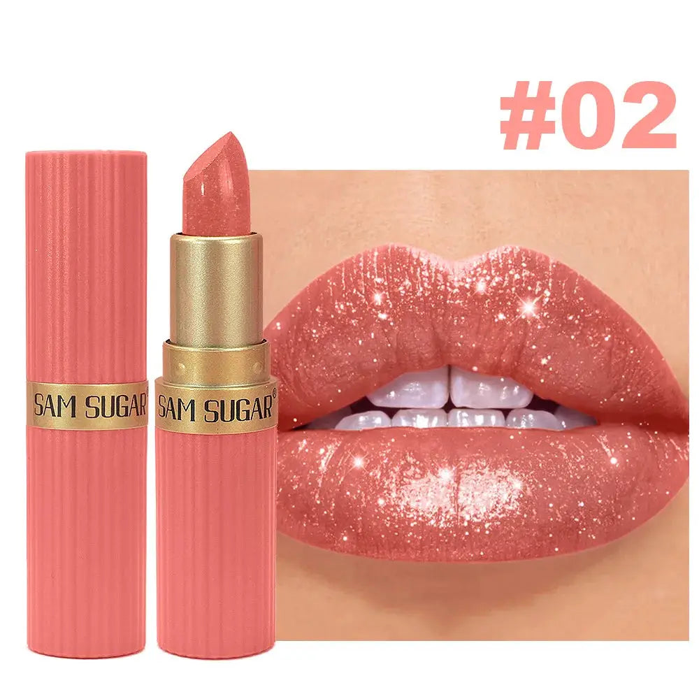 Pearlescent Pink Glitter Velvet Lipstick Waterproof Long Lasting Matte Shimmer Diamond Lipstick For Women Makeup Cosmetic