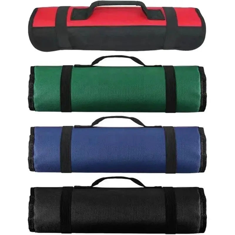 Roll tool bag set of four: portable folding tool storage in red, green, blue, and black nylon by Simples Market