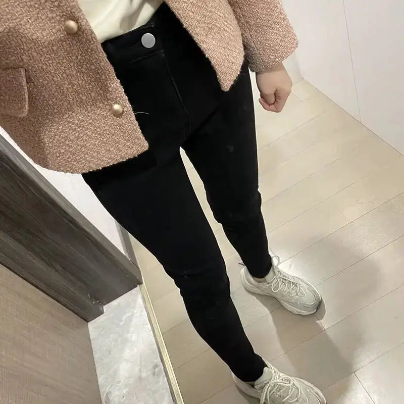 Women Thermal Skinny Jeans With Plush Lining Warm Winter Denim Pants