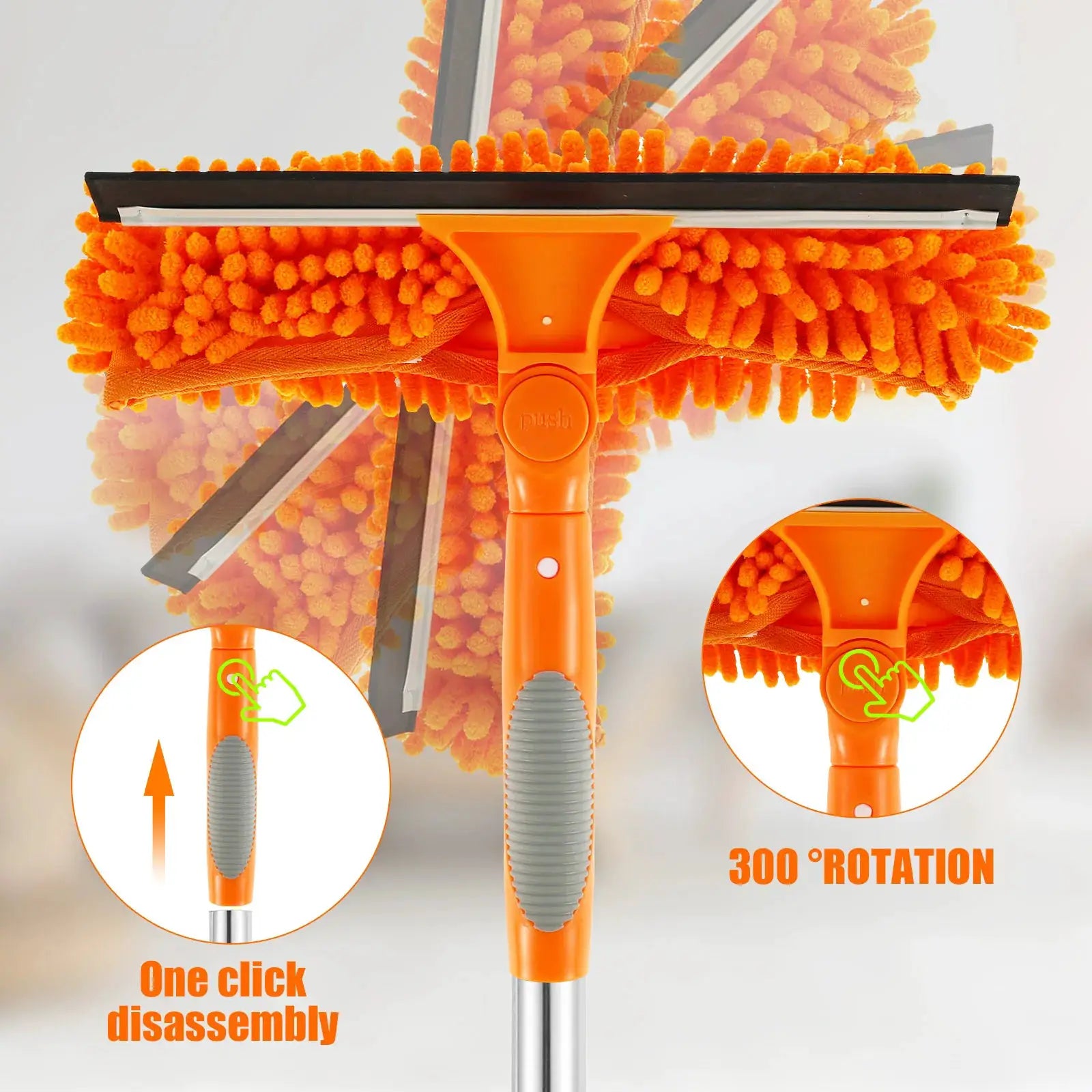 Simples Market extendable window cleaner tool with 300° rotatable mop head and orange handle