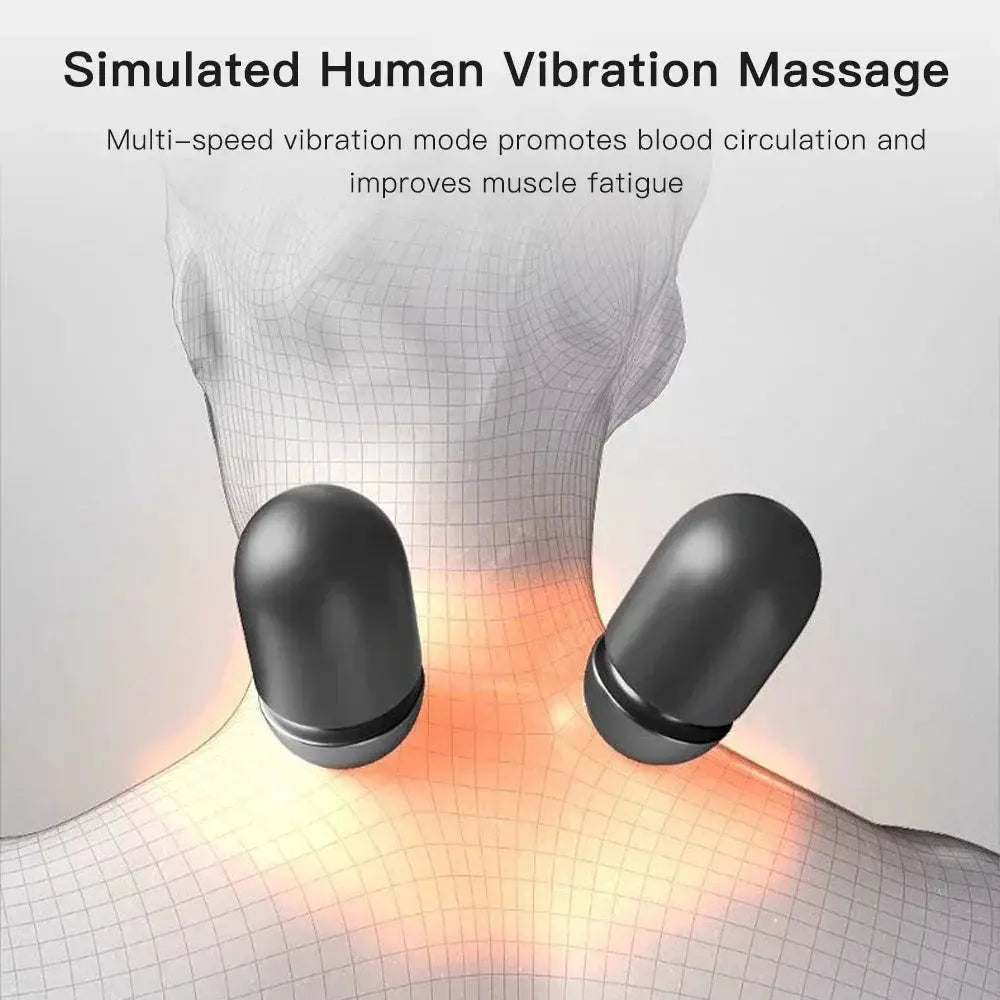 Simples Market 3-in-1 neck massager pillow with heating and traction; dual black pods.