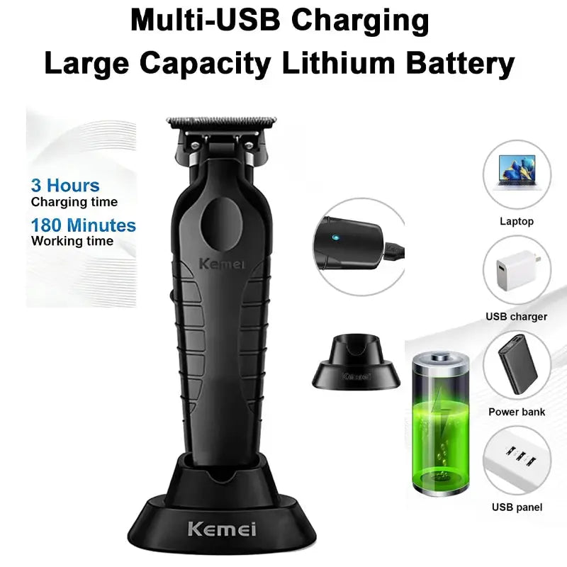 Kemei KM-2299 2-in-1 professional men's hair clipper set with charging dock in black