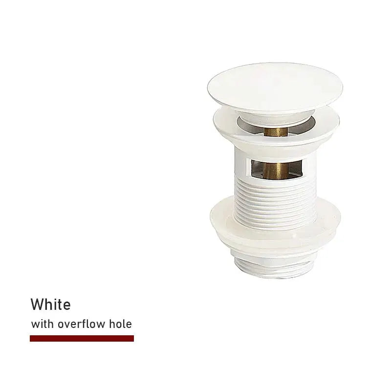 Bathroom sink push-down pop-up stopper drain, white, with overflow hole, by Simples Market