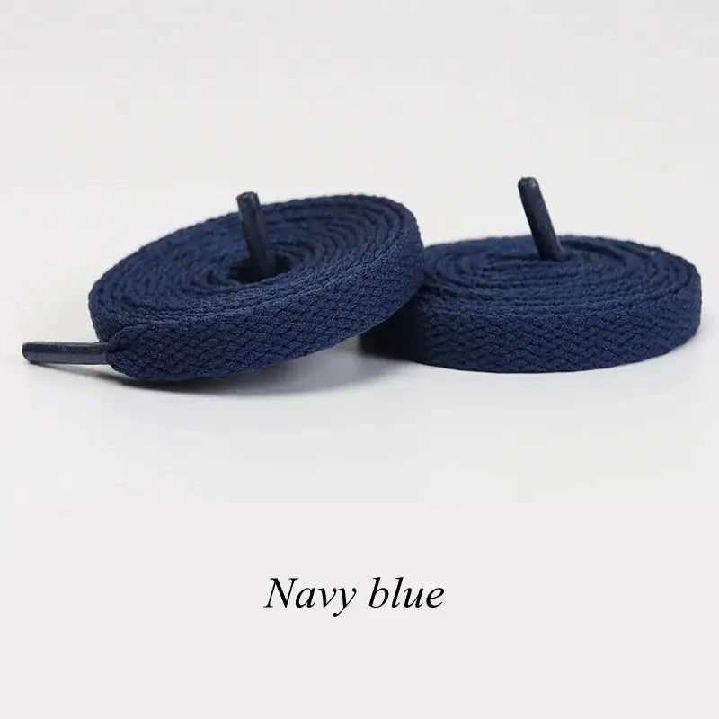 1 pair navy blue flat shoelaces with plastic aglets for casual sneakers