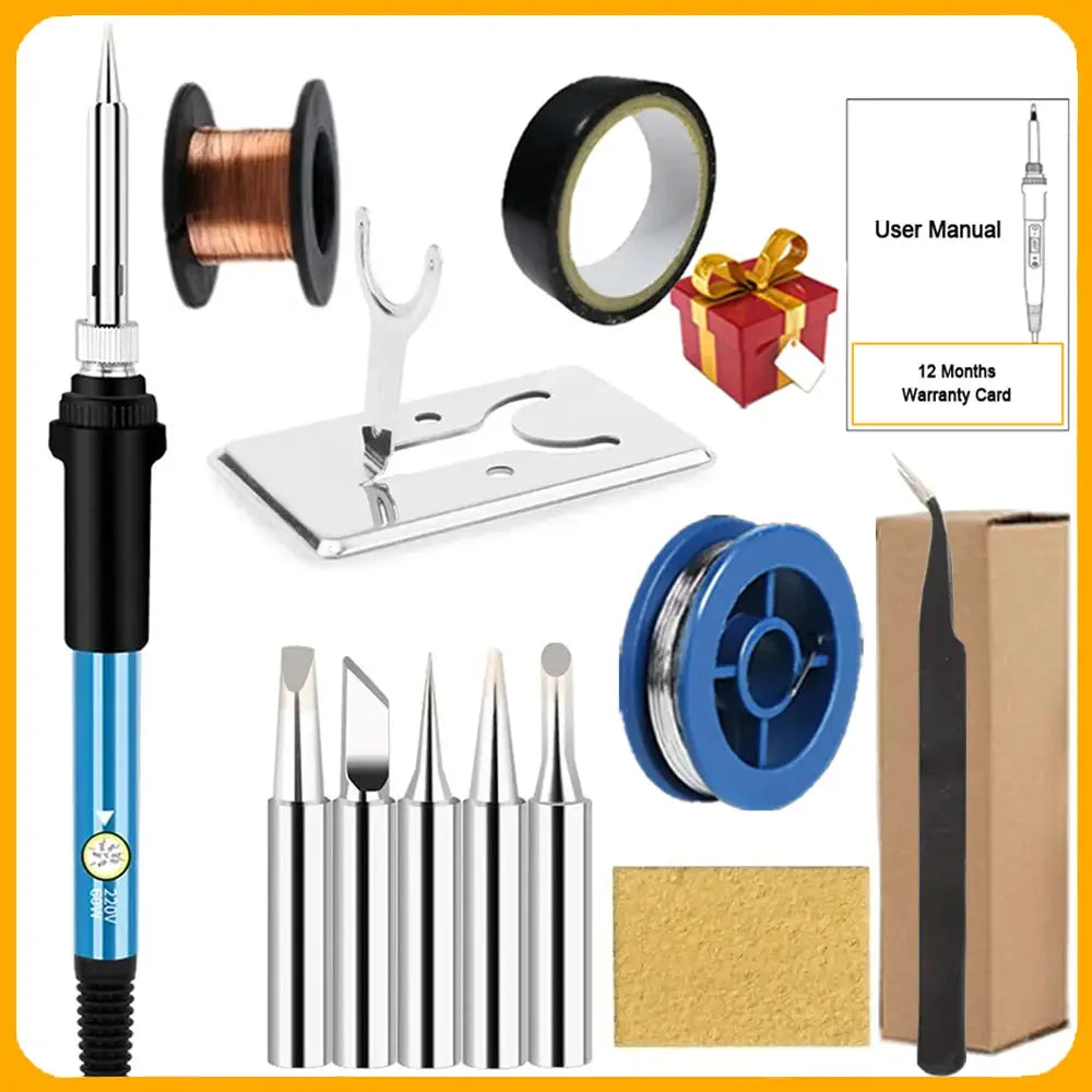 60W Adjustable Temperature Electric Soldering Iron Kit With Replaceable Tips Multi Configuration 10 In 1 16 In 1 20 In 1