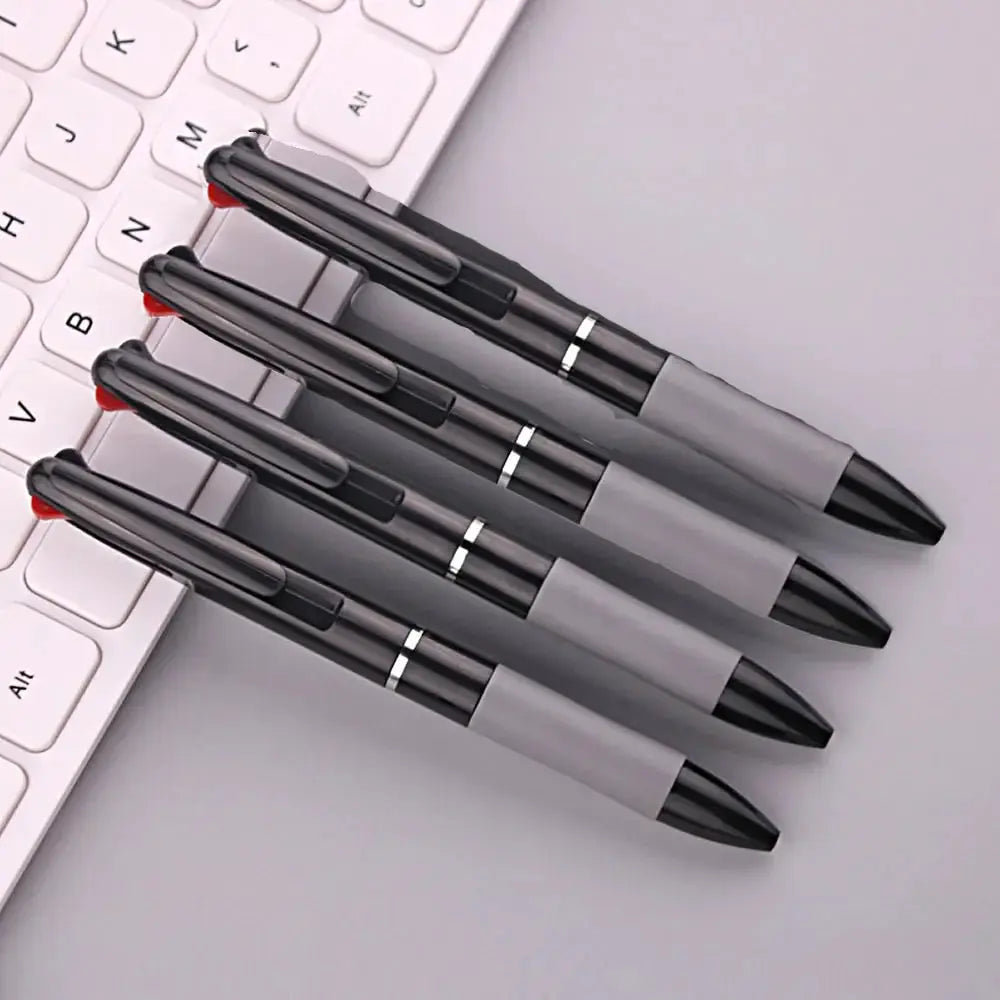 Simples Market 5-pack 3-in-1 ballpoint pens with gray barrels and black tips, 0.7mm red/black/blue ink