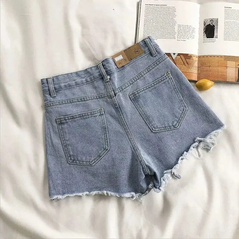 Korean High Waist Denim Shorts Women Ripped Y2K Tassel Details Retro Vibe Meets Modern Comfort
